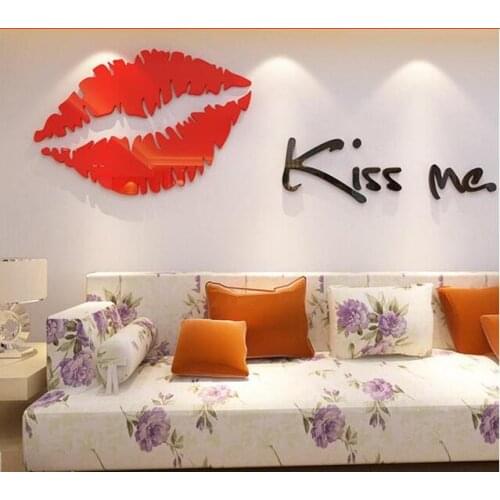 80x25cm DIY Red Lips Kiss Me 3D sticker Wall Art Home Decor Poster Waterproof acrylic crystal three-dimensional wall sticker