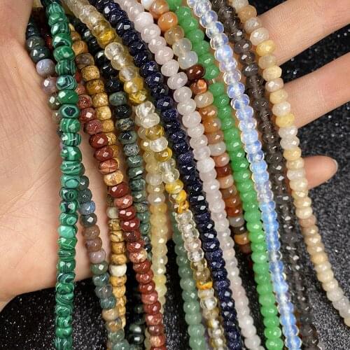 98pcs Faceted Natural Stone Beads Abacus Shape Section for Jewelry Making Necklace Bracelet Earrings Size 4x6mm Length 40cm