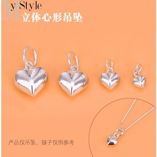 S925 sterling silver accessories, heart-shaped pendant, smooth heart pendant, handmade DIY crystal bracelet pendant