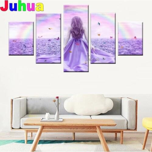 Full square Round drill 5d diamond painting Purple Girl Diamond mosaic cross stitch diamond embroidery 5 piece New Year Gift