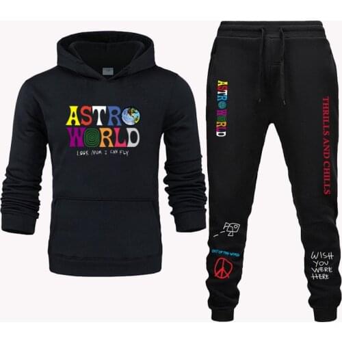 ASTROWORLD 2Pcs Mens Set Sweatshirt+Sweatpant Man Tracksuit Fleece Casual Hoodies+Pants Sportswear Jogging Homme Pullover
