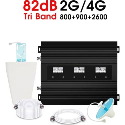 ATNJ 4G LTE 800 GSM 900 LTE 2600 MHz Tri Band Signal Repeater GSM Amplifier 82dB Gain Band 7 Band 20 4G Booster Tri LCD Display
