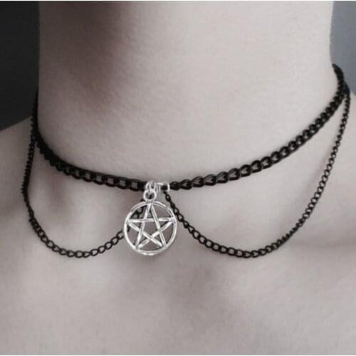 Black pentagram choker necklace - gothic necklace