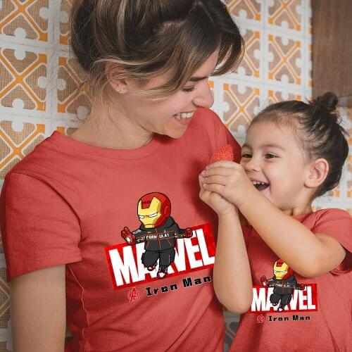 Color Short-Sleeved Iron Man Tshirt Summer Casual Baby Girl Clothes Mom and Daughter Tee Kawaii Female Tshirt Couple Top T shirt