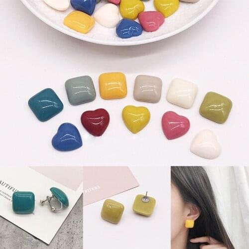 Retro Morandi color square love heart-shaped diy resin earrings material handmade earrings earrings accessories