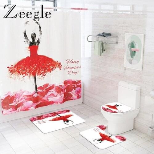 Home Decoration Bath Mat Polyester Shower Curtain Set Absorbent Floor Rug Memory Foam Bathroom Carpet Toilet Seat Cover Mat