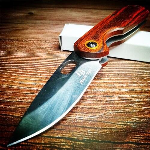 Stainless Steel Pocket Knife, Folding Knife, Wooden Handle, Field Survival Knife, Multi-function Tool
