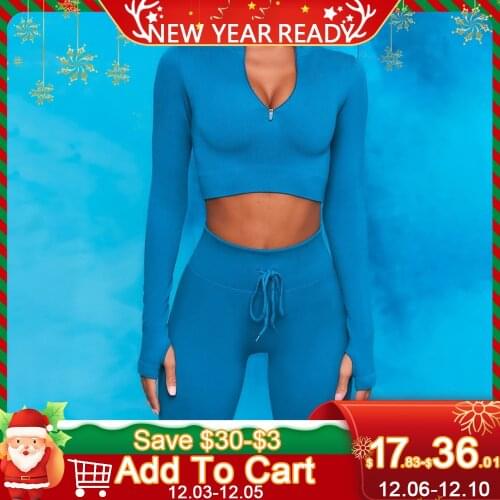 Workout Outfits 2 Piece Ribbed Seamless Gym Zipper Bra Crop Top Gym High Waist Leggings Sports Suits Casual Women Matching Sets