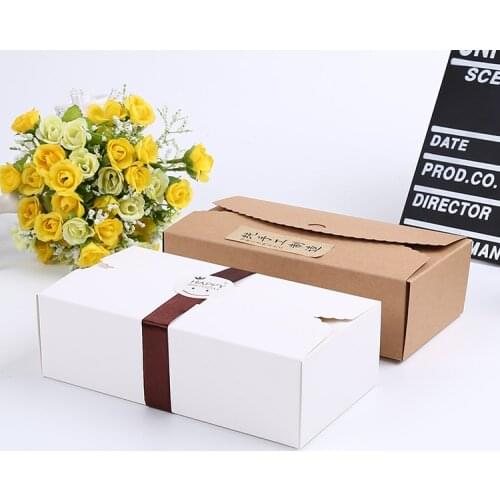 20Pcs White Kraft Paper Box Brown Cardboard Gift Box Baking Cake Packaging Box Mooncake Cookies Present Boxes 20*11*6cm