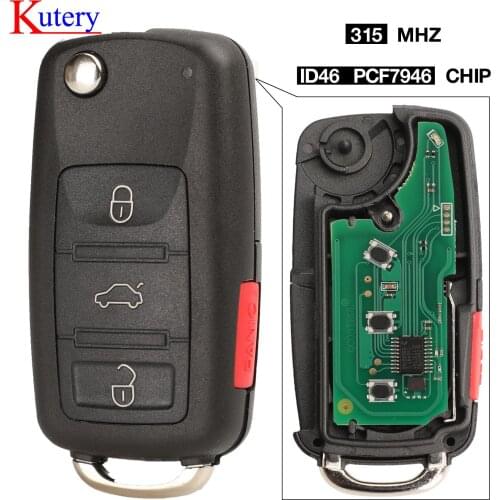 Kutery 3/4 Buttons Remote Key System 315MHz ID46 Flip Remote Car Key Fob For Volkswagen Touareg VW Phaeton 2002-2010