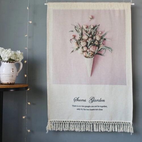 1PCS Cotton Linen Doorway Curtain Decorative Nordic Style Screen Modern Door Curtain Flower Hallway Kitchen DL-HM017#30