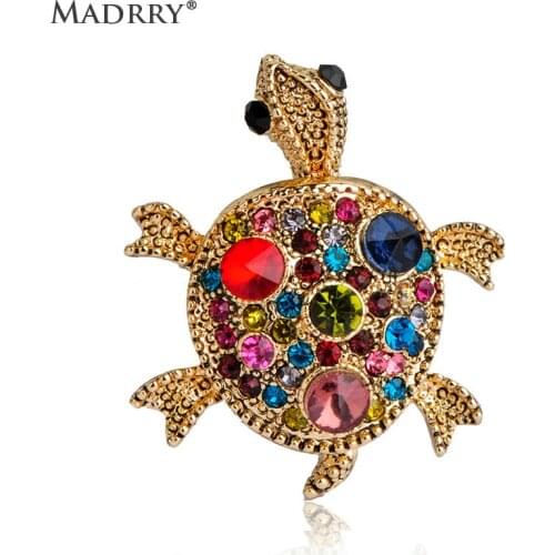 Maddry Vintage Sea Turtle Shape Brooches Colorful Rhinestone Brooch Women Men Coat Dress Collar Pins Banquet Daily Jewelry Gifts