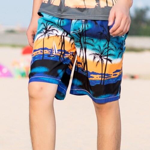 Plus Size Coconut Tree Print Men Swimming Trunks Summer Beach Shorts Boardshorts Flowers Print Straight Short Beach Mens Short