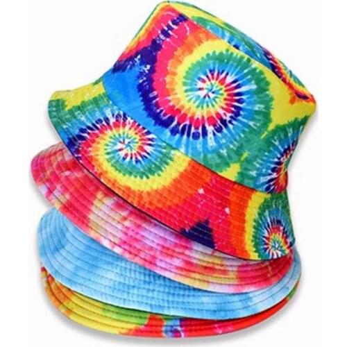 2021 New 8 Color Tie Dye Fashion Summer Harajuku Fisherman Hat Men And Women Foldable Outdoor Leisure Bucket Hat Sun Hat
