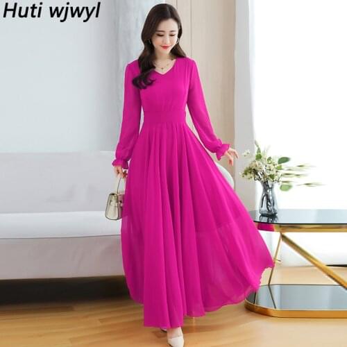 2021 Spring Autumn New Casual Black Chiffon Midi Dress Elegant Women Bodycon Party Vestidos Vintage Solid Long Sleeve Maxi Dress