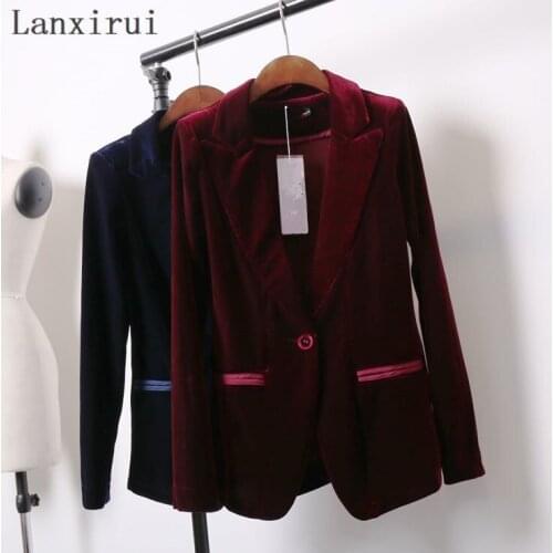 New Fashion Womens Gold velvet blazer Casual Coat Jacket Button Woman Suit Slim Female