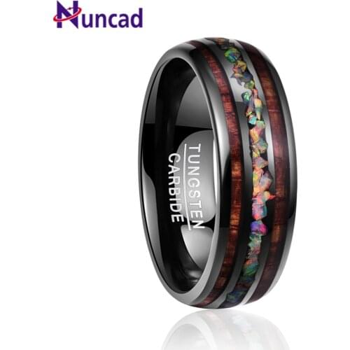 NUNCAD New Hot Sell Mens Ring Tungsten Carbide Ring Opal Hawaii Koa Wood Komaru Width 8mm Color Rainbow Tungsten Steel Ring