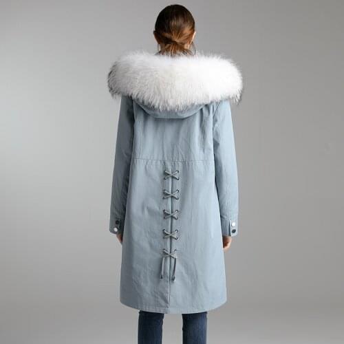 Clothes Winter Women Fur Coat Female Natural Raccoon Fur Hooded Rex Rabbit Fur Coat Female Long Woman Parkas B22277