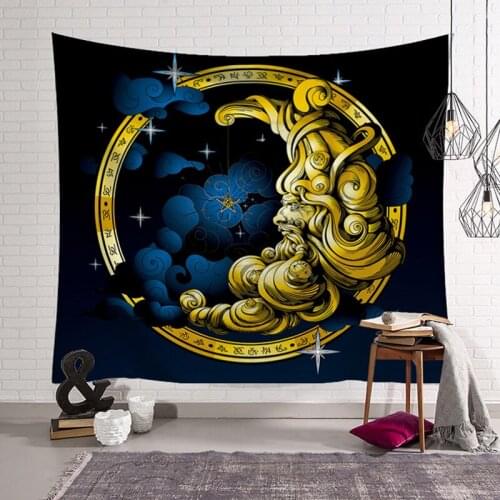 Psychedelic Tarot Astrology Witchcraft White Black Golden Sun Moon Mandala Dream Tapestry Wall Hanging Dorm Décor