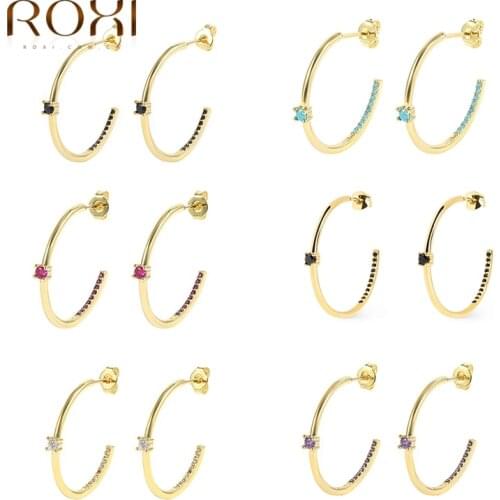 ROXI Copper Simple C Shape Earrings For Teens 2021 new Punk Hip Hop Stud Earrings Women Ear Piercing Stud Earrings Fine Jewelry