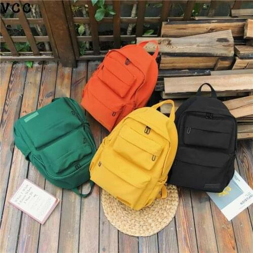 VCC Solid Color Backpack For Women Waterproof Nylon Multi Pocket Travel Backpacks Large 2021Capacity School Bag For Teenage