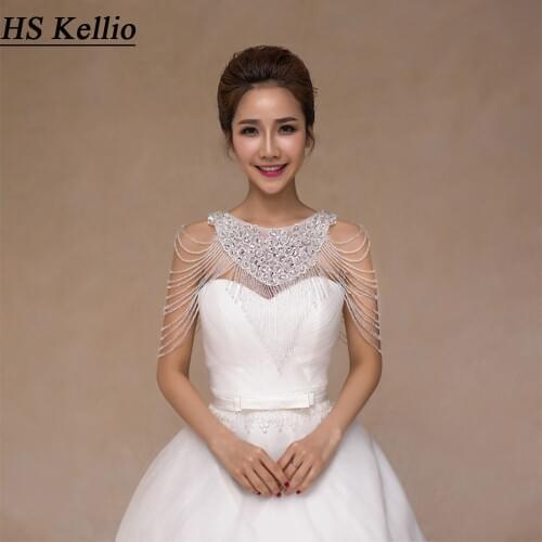 Round Neck Wedding Jacket With Beaded Cap Sleeves Luxury Bridal Shawls Beading 2020