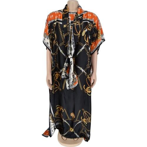 Tilapia new fashion plus size african style silk kaftan women summer maxi gorgerous long dress with head scarf