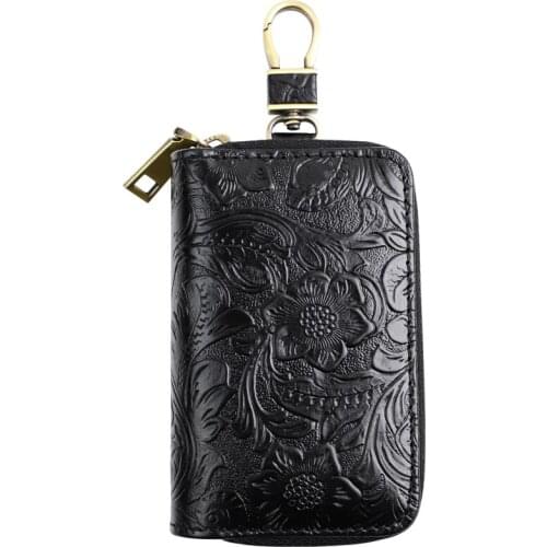 Unisex Cowhide Car Smart Key Wallet Multi-function Door Key Case Genuine Leather Keychain Housekeeper Bag
