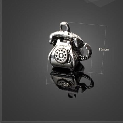 High quality 10 Pieces/Lot 13.5mm*15mm metal diy handmade antique silver plated vintage telephone charms