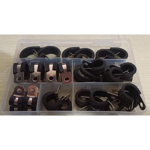 34Pcs 304 stainless steel Rubber Cushion Pipe Clamps Insulated Clamp Assortment Kit (6mm - 25mm) Cable Clamp Pipe C