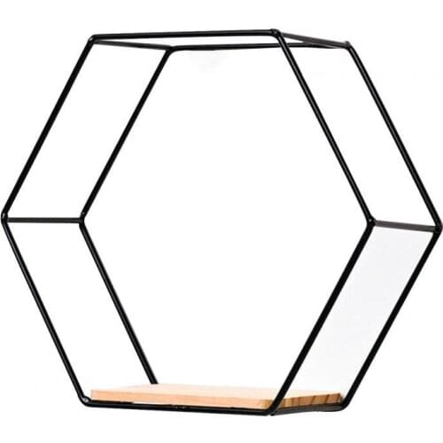 Iron Storage Holder Wall-mounted Multifunctional Nordic Style Geometric Firm Hexagonal Shelf Home Decorative Shelves