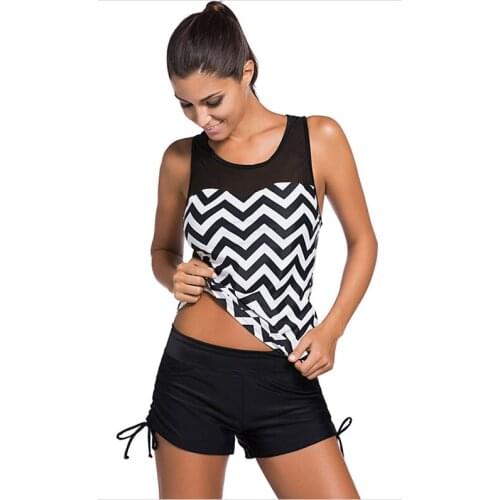 Swimsuit Women 2021 Women Bikini Set Summer Beach Striped Tank Tops Shorts Swimsuit Holiday Tankini Swimwear Women