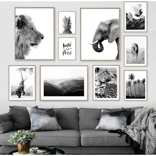 Giraffe Elephant Lion Pineapple Palm Tree Wall Art Canvas Painting Nordic Posters And Prints Wall Pictures For Living Room Decor
