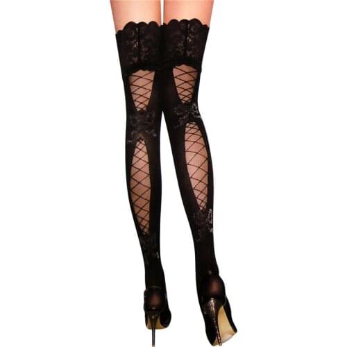 2019 sexy women stockings Lace Top Sheer Thigh High Silk Stockings solid Nylon Fishnet Mesh Pantyhose stocking