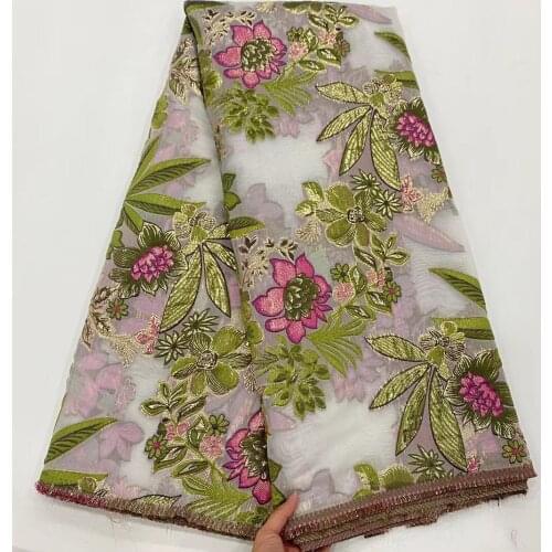 2021 African Women Brocade Jacquard Fabric 5Yards Floral Organza Mesh Lace Cloth Nigerian French Tulle Net Dress Material POZ37