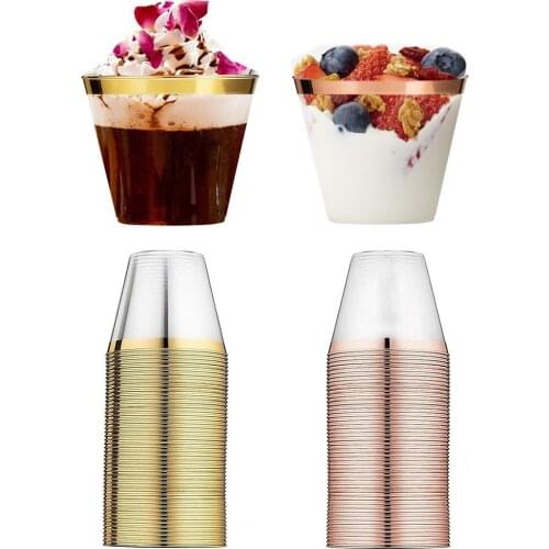 50pcs Rose Gold Disposable Cups Transparent Plastic Cup Wine Champagne Cup Birthday Wedding Decoration Banquet Party Supplies