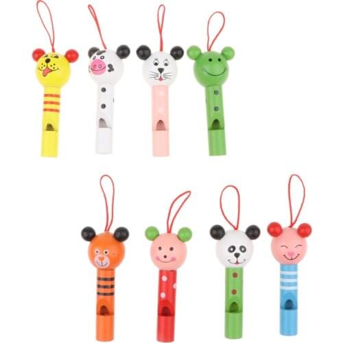 8pcs Wooden Whistle Toy Cartoon Pattern Music Play Gift for Children