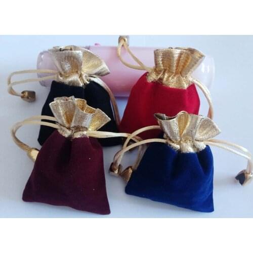 100pcs Phnom Penh Gold Bead Velvet Bag Jewellery Pouch Gift Bags Wedding Drawstring Bag Woman Jewelry Display Gift Packaging Bag
