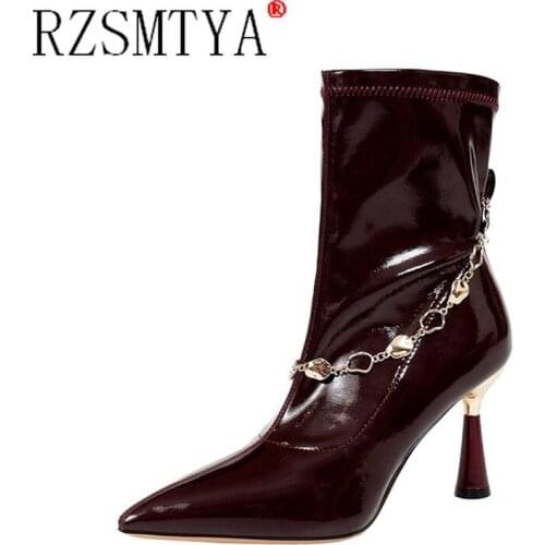 Women Sexy Pointed Toe Super High Heels Ankle Boots Autumn Winter Warm Short Plush Booties Woman Botas Mujer