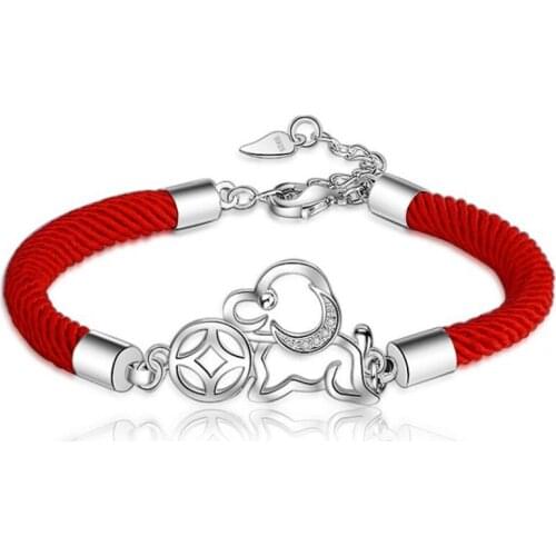 KOFSAC Popular Playful puppy Pendant Sterling Silver 925 Bracelets For Women Girl Birthday Fashion Red Rope Bracelet Jewelry