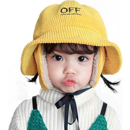 Doitbest 2 to 6 years old Boys girls Beanies bomber hat OFF-Letters Winter fur Korean Children girls Earflap Caps