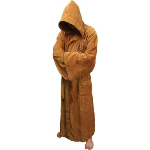 Flannel Robe Male With Hooded Thick Star Wars Dressing Gown Jedi Empire Mens Bathrobe Winter Long Robe Mens Bath Robe