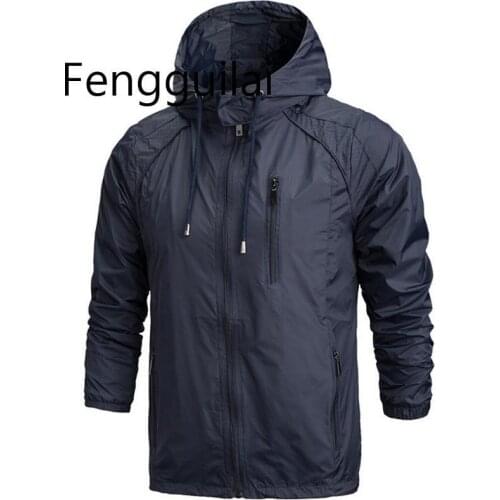 Hot Sale Men Sportwear Jacket Spring Autumn Winter Thin Military Windbreaker Hooded Zipper Jackets Mens Outwear Sunscreen Coats