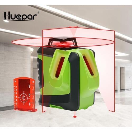 Huepar Red Beam Cross Laser Level-360-Degree Horizontal Two Vertical Lines Plus Plumb Point Self-Leveling Alignment Multi Line