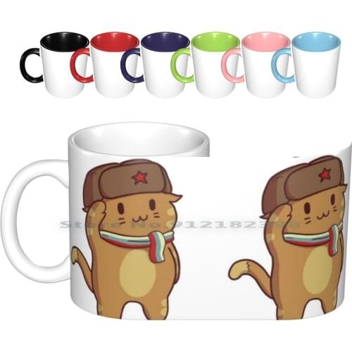 Komrade Kat Salute Ceramic Mugs Coffee Cups Milk Tea Mug Russian Cat Russia Kitten Ussr Communist Communism Salute Dog Meme