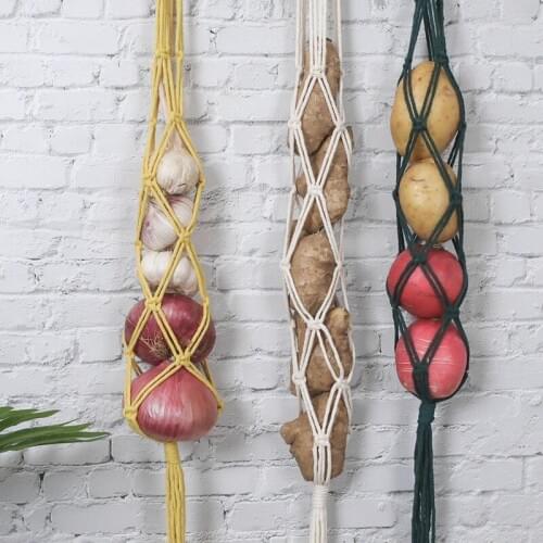 Macrame Kitchen Fruits Vegetables Storage Hanging Bag Reusable Cotton Rope Weave Mesh Bag Onion Potato Bags Kitchen Organizer