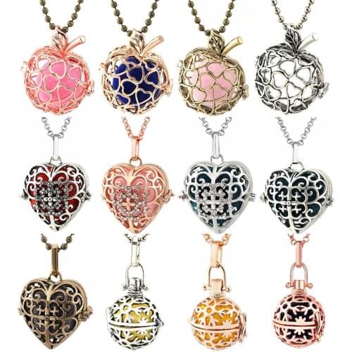Mexico Chime Heart-Shaped Vintage Locket Necklace Music Ball Pregnancy Necklace For Aromatherapy Essential Oil Pregnant Jewelry