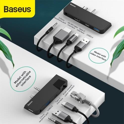 Baseus 4 Port Multifunction HUB 60W High Power Charger 5Gbps Transfer Audio Power Adapter For Surface Go/Go Pro Type-C USB HUB