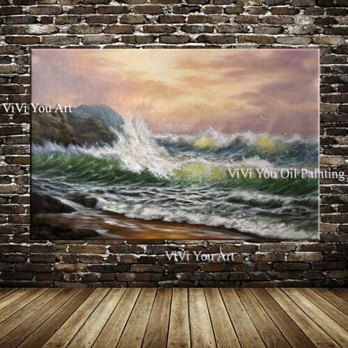 Fashion Style Handmade Abstract Landscape painting wall art Picture Handpainted Sea wave Oil Painting on Canvas home decoration
