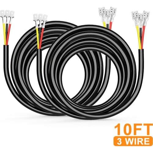 NAOEVO 16AWG 10Feet Wiring Harness Extension 3-wire Light Bar Lengthen Wire Harness Kit For Offroad LED Work Pod Light 2 Pieces